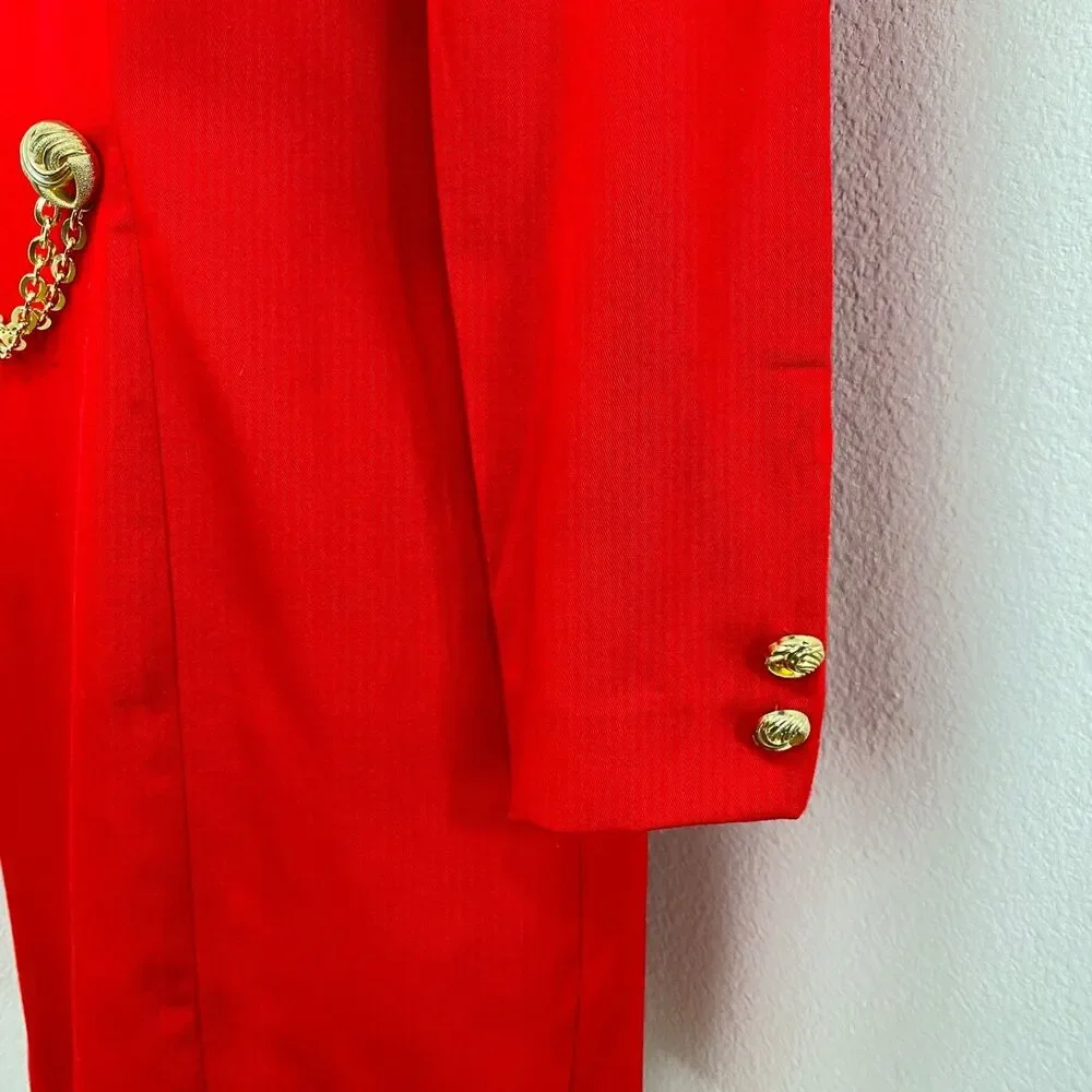 Vtg 80 Danny & Nicole Red Shift Dress 6 petite Gold Buttons Long Sleeves Modest